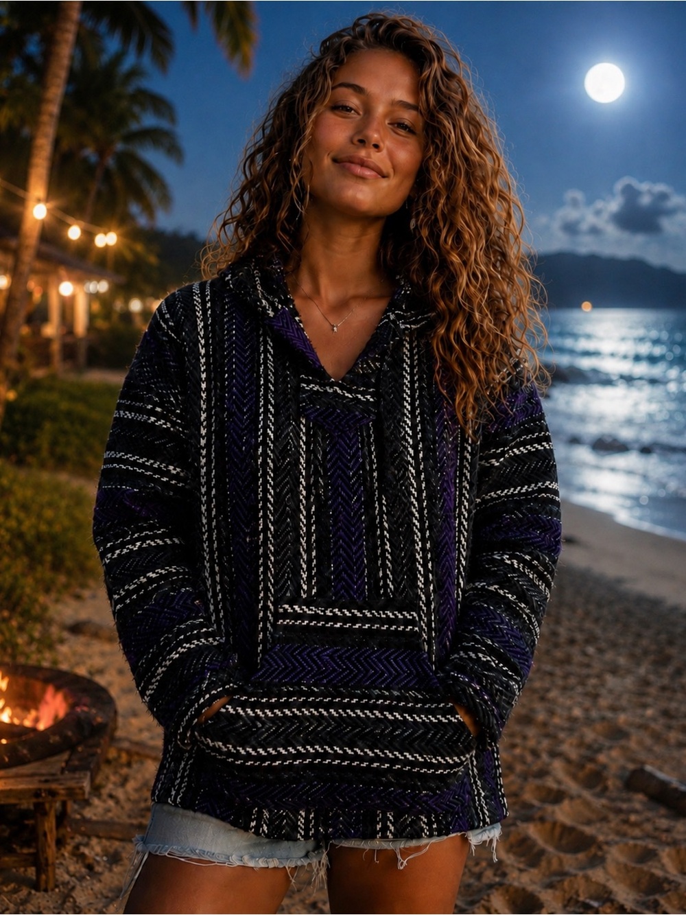 Baja Joe Black Purple Woven Baja Hoodie